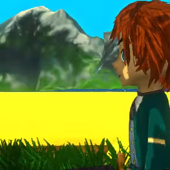 cartoon 3d character standing in front of mountains thumbnail