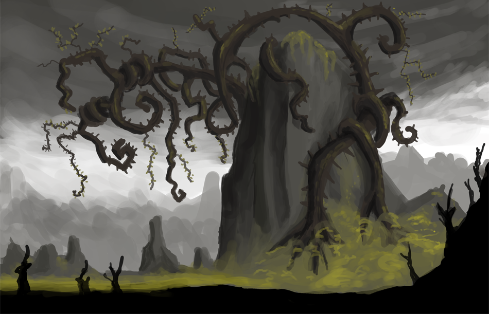 vines growing on a large stone monolith