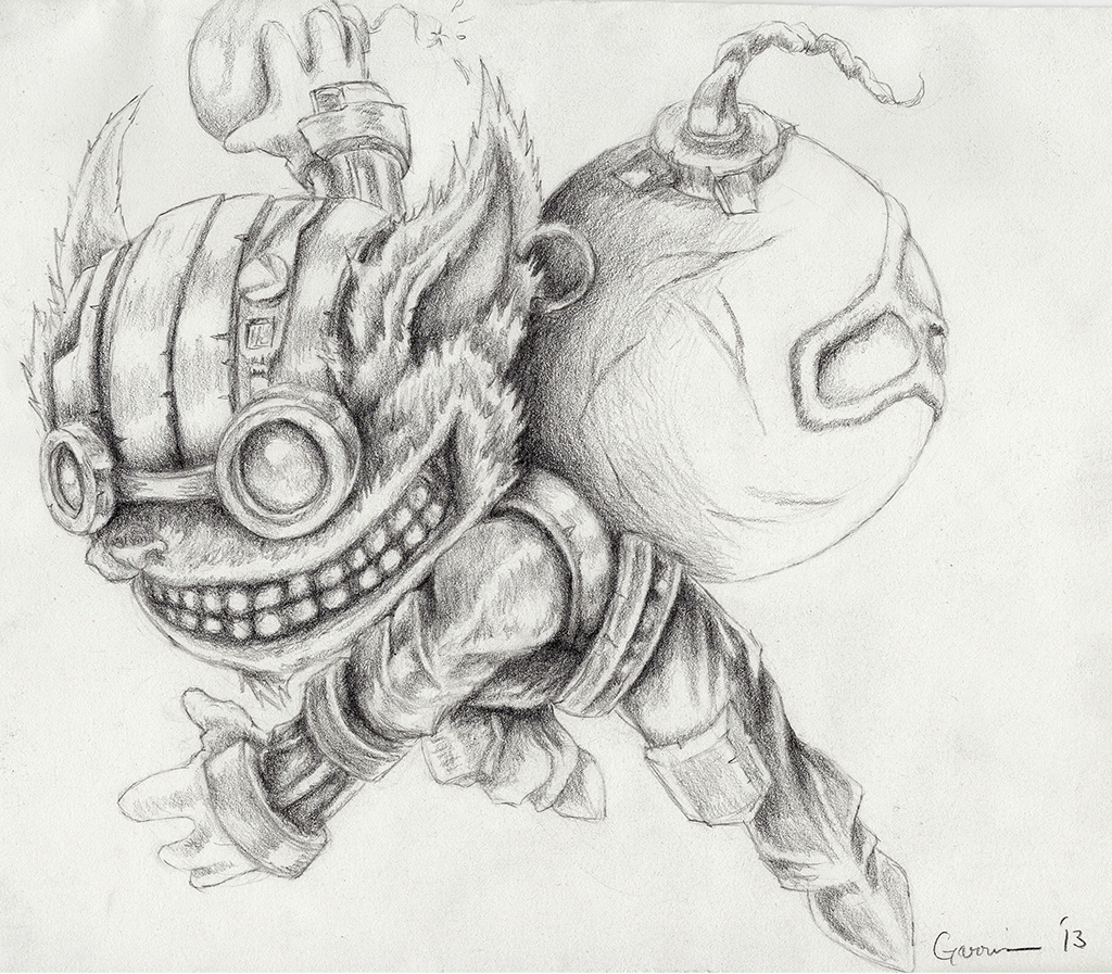 Ziggs from League of Legends throwing bombs