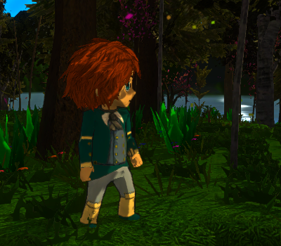 3D character from video game standing in a field