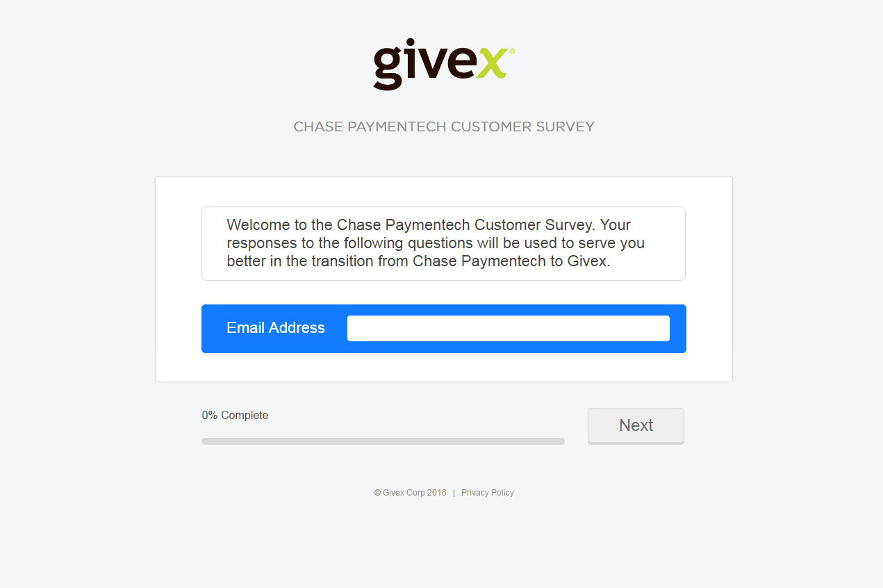Screenshot of Chase Paymentech Survey website