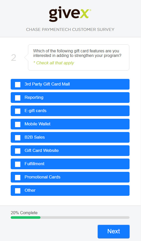 Screenshot of Chase Paymentech Survey website
