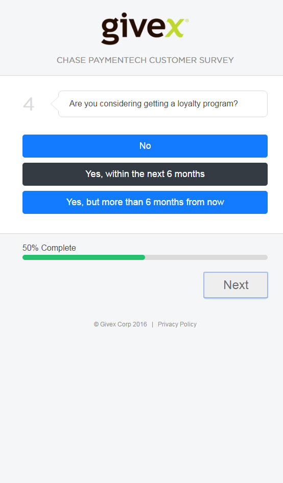 Screenshot of Chase Paymentech Survey website