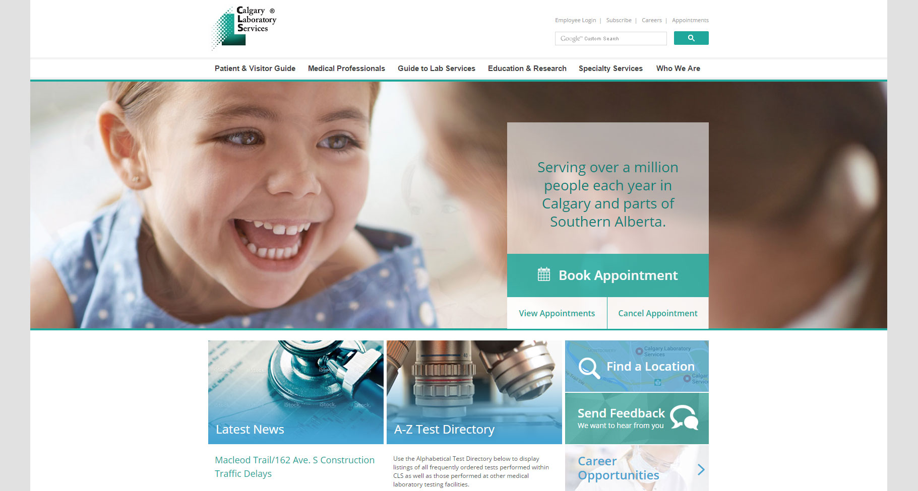 Screenshot of Calgary Lab Services website