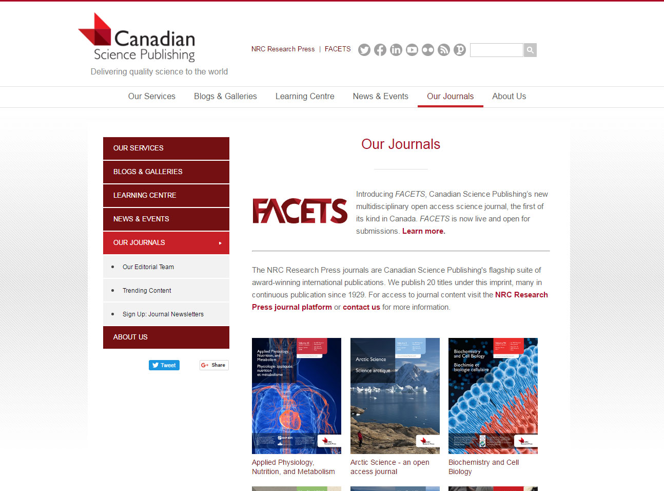 Screenshot of Canadian Science Publishing website