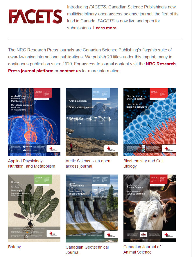 Screenshot of Canadian Science Publishing website