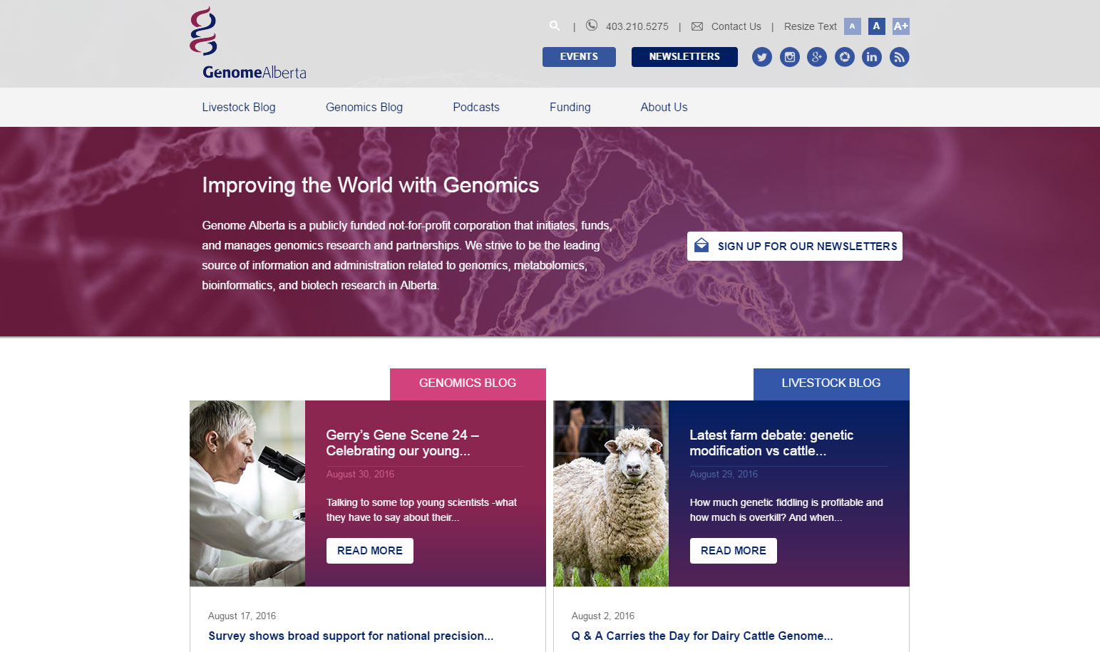Screenshot of Genome Alberta Website