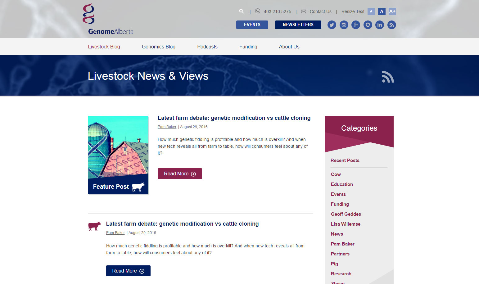 Screenshot of Genome Alberta Website