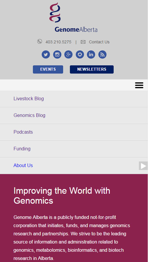 Screenshot of Genome Alberta Website