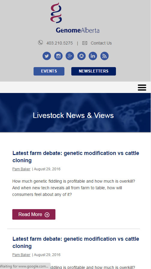 Screenshot of Genome Alberta Website