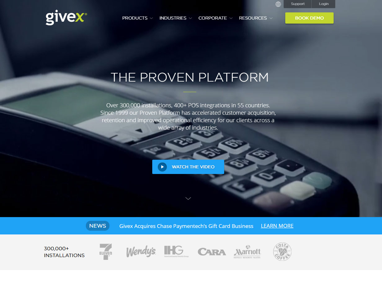 Screenshot of Givex website