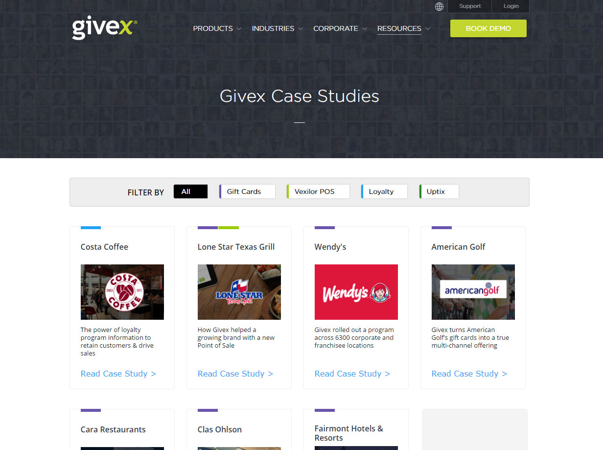 Screenshot of Givex website