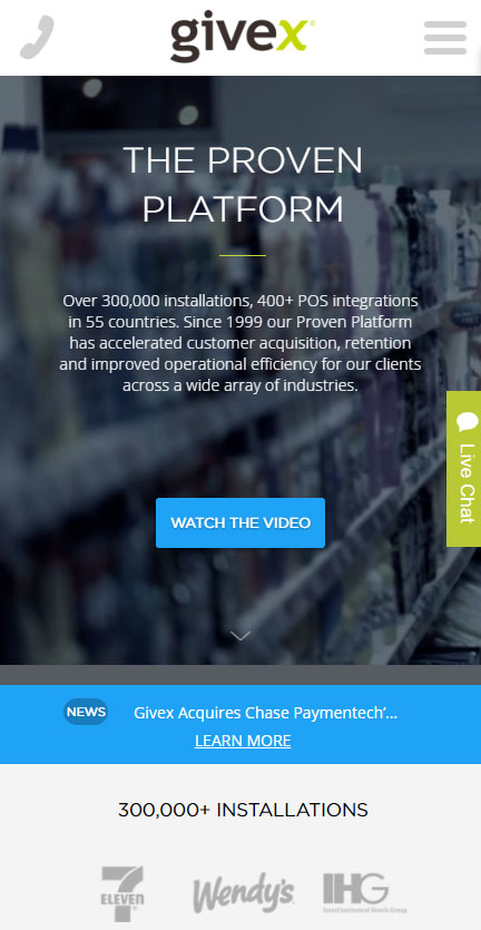 Screenshot of Givex website