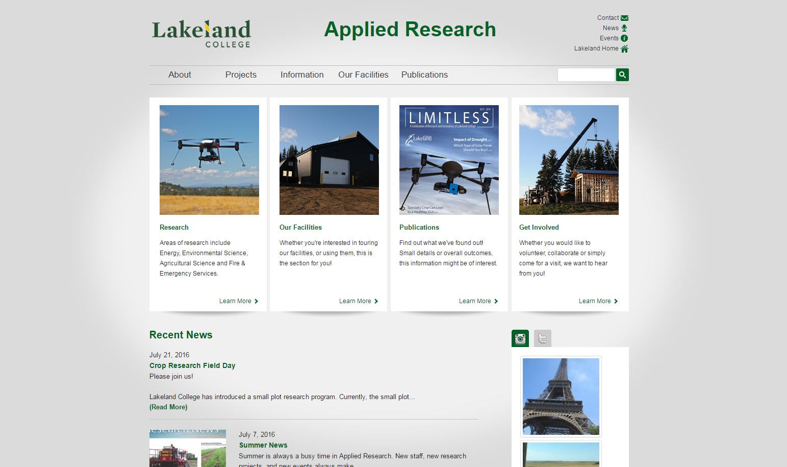 Screenshot of Lakeland Applied Research Website