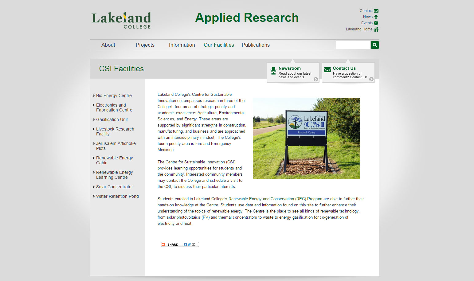 Screenshot of Lakeland Applied Research Website